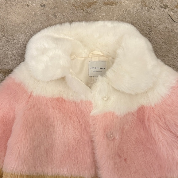 Girls Janie and Jack White, Pink, Tan Faux Fur Coat - Picture 3 of 7